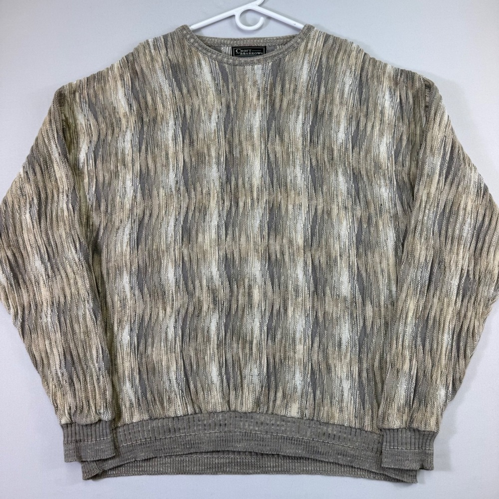 Vintage Croft Barrow 3D Knit Sweater Mens XXL Grey Textured Made in USA Coogi
